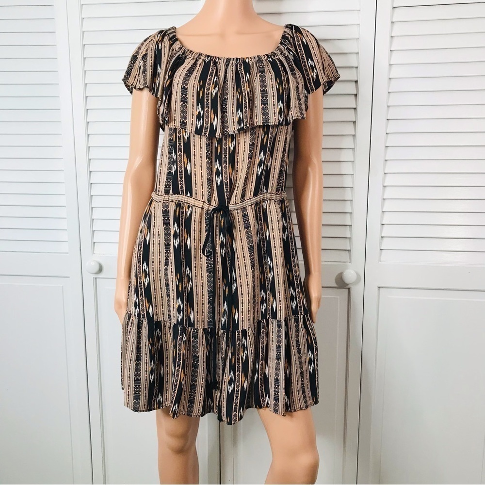 DV DOLCE VITA Lucero Peasant Aztec Print Off The Shoulder Dress Size Medium
